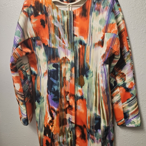 Chelsea & Theodore Orange and Blue Abstract Dress - Picture 3 of 4